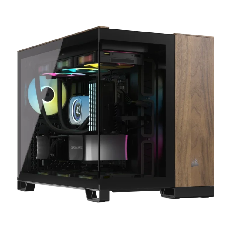 2500X Dual Chamber Micro ATX Case – Black/Walnut Wood