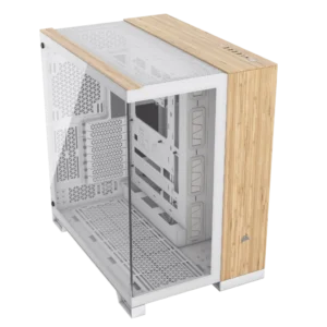 6500X Mid-Tower Dual Chamber Case – White/Bamboo Wood