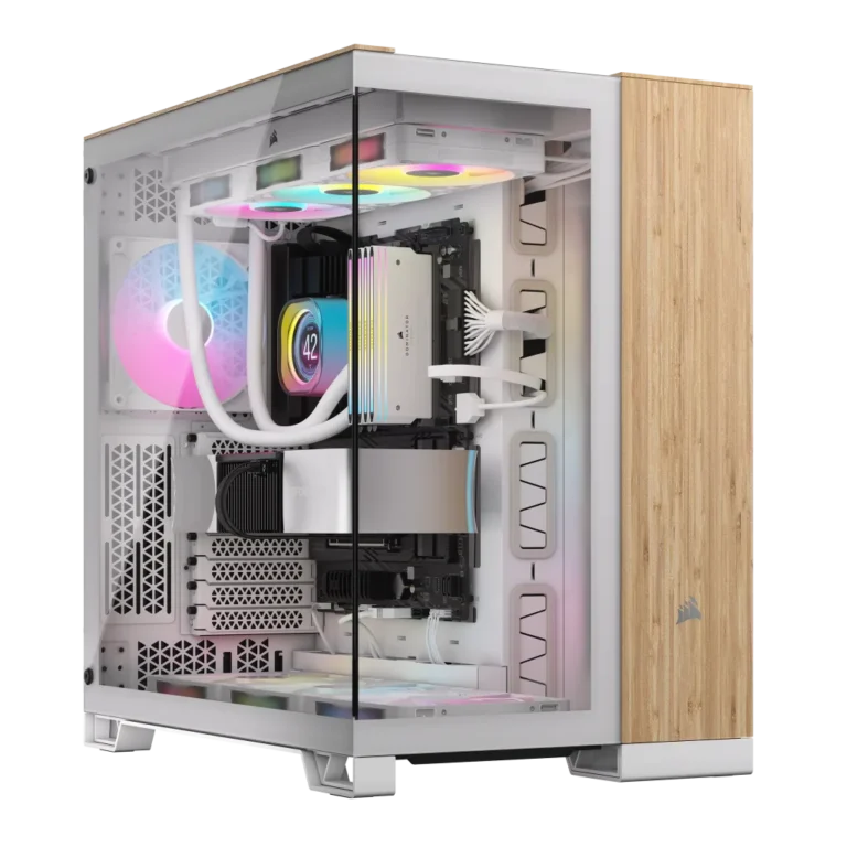 6500X Mid-Tower Dual Chamber Case – White/Bamboo Wood